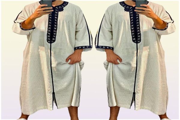 Abbigliamento etnico Stile Abaya Islam Uomo Abito Abiti musulmani Djellaba Homme Camicie con stampa a righe Abito arabo Uomo039s AbbigliamentoEthni5853811