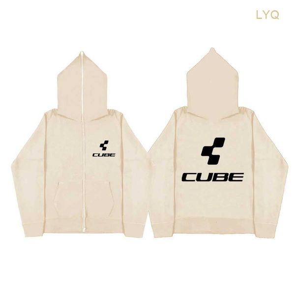 Sweatshirts Cube Ins High Street Y2K Unisex Innenfleece Hoodies Sweatshirt Fulll Zipper Lose Übergroße Herren Damen Streetwear Mantel