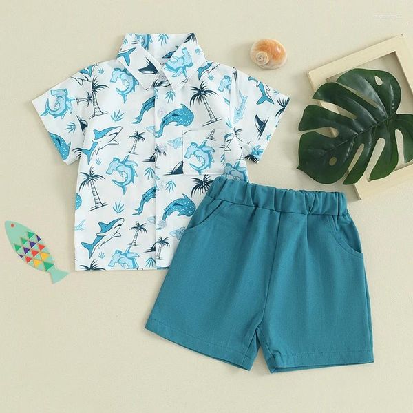 Kleidungssets 0-4y Kleinkind Jungen Sommer Shorts Kurzarm Lteschalwalabdruck Hemd Tops Hosen Outfits Kinder Junge lässig