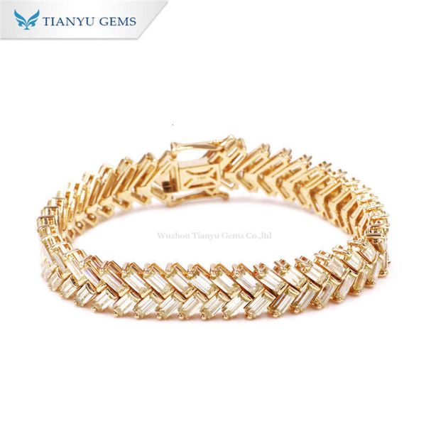 Tianyu gemas pedra personalizado feminino jóias encantos corte esmeralda 14k ouro amarelo moissanite pulseira para homem