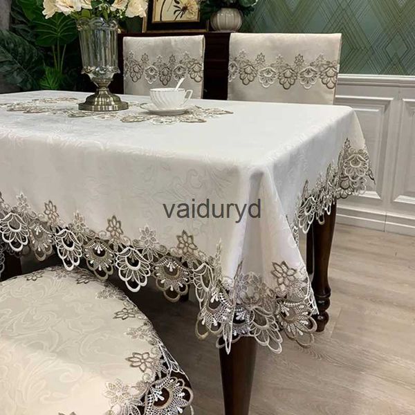 Toalha de mesa Toalha de mesa de jantar Toalha de mesa retangular europeia Capa de mesa redonda bordada de tecido de isolamento Capa de cadeira de renda Setvaiduryd