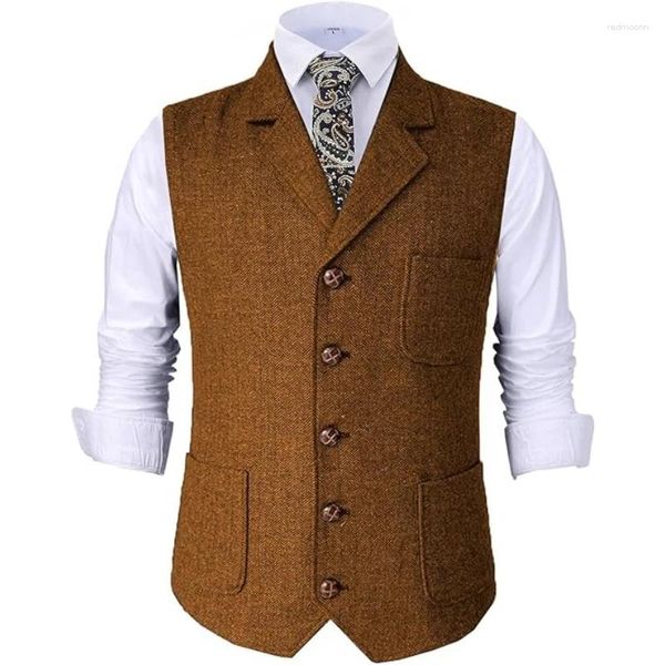 Coletes masculinos Herringbone Homens Colete Laranja Sólido Cavalheiro Colete Vintage Regular Slim Banquete Terno