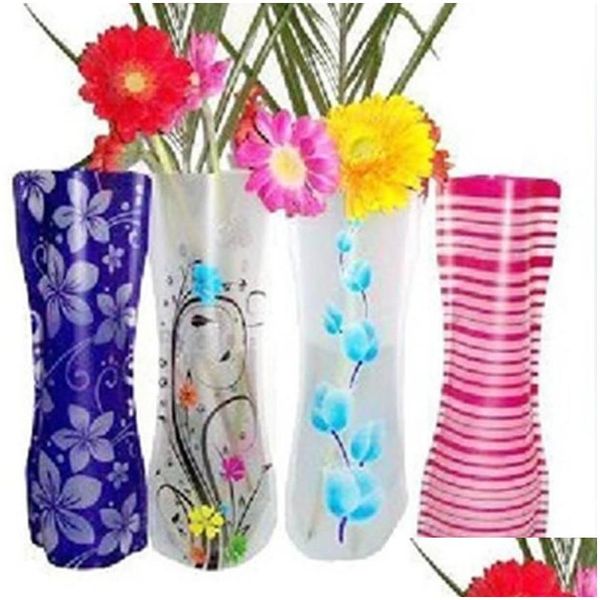 Vasen, faltbare PVC-Vasen, zusammenklappbarer Wasserbeutel, Kunststoff, für Hochzeit, Party, umweltfreundlich, wiederverwendbar, Heimbüro-Vase, 27 x 12 cm, 041, Drop-Lieferung Dhauh