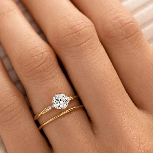 Cluster-Ringe Canner Classic Six-Claw Frauen Ehe Verlobung Zirkon Ring Luxus 18 Karat Gold S925 Sterling Silber Edlen Schmuck Party Geschenk