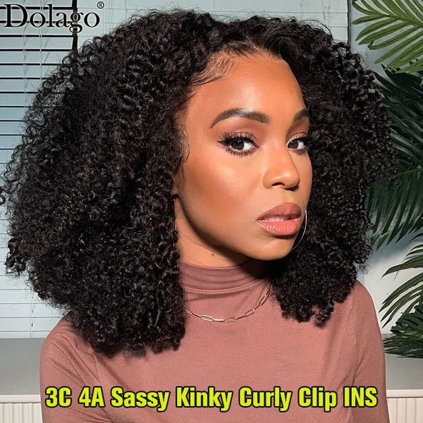 3C 4A Kinky Curly Seamless Clip Ins Echthaar Freche lockige PU-Clip-Ins für schwarze Frauen Dolago Full Head Sets240115