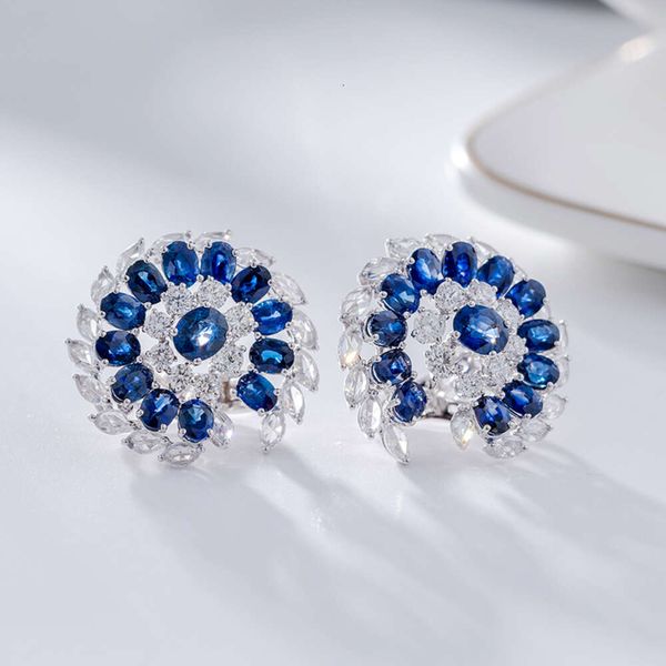 Weißer Diamant, natürlicher blauer Saphir, Edelstein-Schmuck, modisch, massives Gold, Piercing-Charm-Ohrringe für Frauen und Mädchen