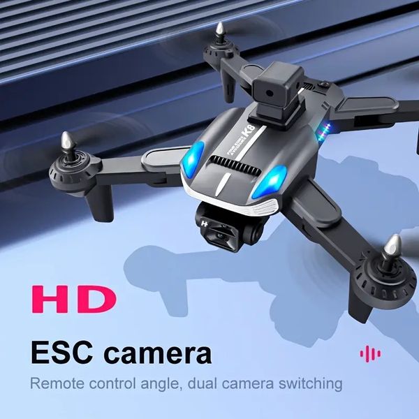 Com 2 baterias K8 Drone com prevenção de obstáculos em 360 °, câmeras duplas HD eletricamente ajustáveis, posicionamento de fluxo óptico, sensor de gravidade, retenção de altitude barométrica
