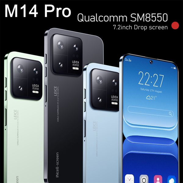 Pro M14 Smartphone Android Smartphone Touch Screen Colore 4G 8 GB RAM 64GB 128GB 256 GB ROM 7,3 pollici HD+ Screen Smart Wake Gravity Sensing Support per più lingue 6b 12