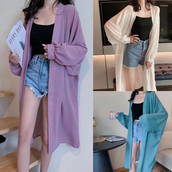 Damenstrick 2024 Bohemian Summer Beach Wear Long Kimono Cardigan Chiffon Tunika Damen Tops Bluse Shirt Sarong Plage