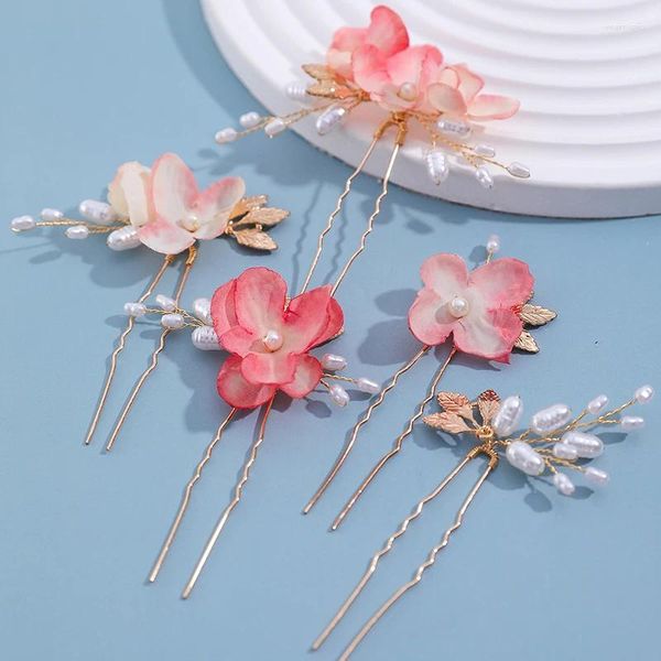 Haarspangen, romantische rosa Blumen-Brautnadeln, Damen-Stücke, Perlen, Hochzeitsschmuck, Mädchen-Accessoires