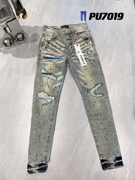 Herrenjeans Lila Jeans Designer Denim Stickerei Hosen Mode Löcher Hosen US Größe 28-40 Hip Hop Distressed Zipper Hose Rock Revival True Men JeansEO6N