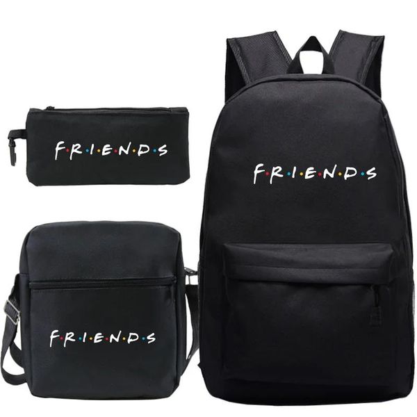 Bolsas 3pcs Conjunto Friends Série de TV Anime Children School Mochilas Bolsa de ombro de estudante legal para meninos Pen Pen lápis