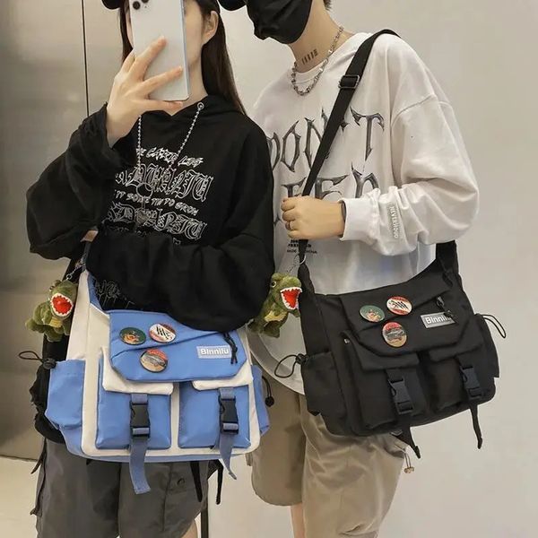 Japonês simples saco do mensageiro bolsa de náilon à prova dwaterproof água lona bolsa ombro crossbody sacos para mulheres homens satchels bolsas 240116