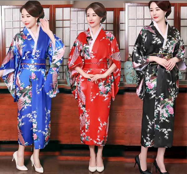 Vendita calda nuove donne kimono giapponese abito in raso di seta pigiama lungo comodo abito da notte allentato abito da festa di nozze da donna