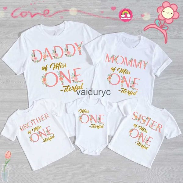 Roupas combinando para a família Miss ONE-derful Aniversário Família Camisetas Floral Menina Roupas de festa de primeiro aniversário Mãe Pai Irmão Irmã Matng Roupas Tops Teevaiduryc