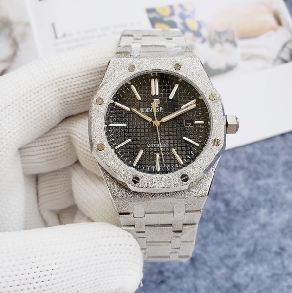 Alta qualità Top Brand Audexxx Pigxxx Oak Offshore Serie 15500ST Tutto acciaio bianco gelo Specchio impermeabile Movimento meccanico automatico Uomo Orologio da polso