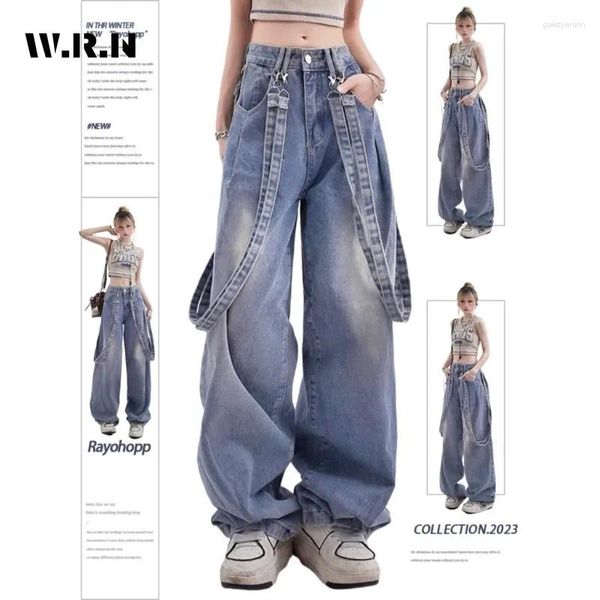 Женские джинсы, повседневные брюки в американском стиле ретро, женские джинсовые брюки Y2K High Street со шнуровкой и широкими штанинами, весна-лето 2024