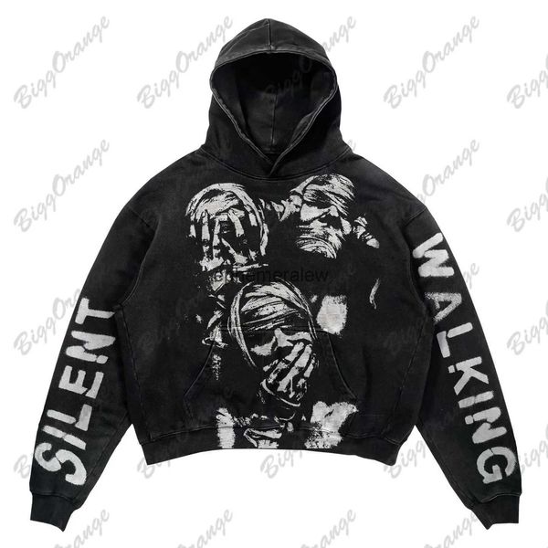 Erkek Hoodies Sweatshirts Black High Street Pamuk Gotik Matta Mumya Baskı Kazak Sokak Gündelik Hoodie Ins Erkek ve Kadınların Üst Kat Y2K Sweatshirtphemeralew