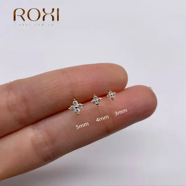 Stud Küpe Roxi 925 Gümüş Küpe Seti Çiçek Kübik Zirkon 3/4/5mm Kalp/Yıldız Piercing Düğün Takıları