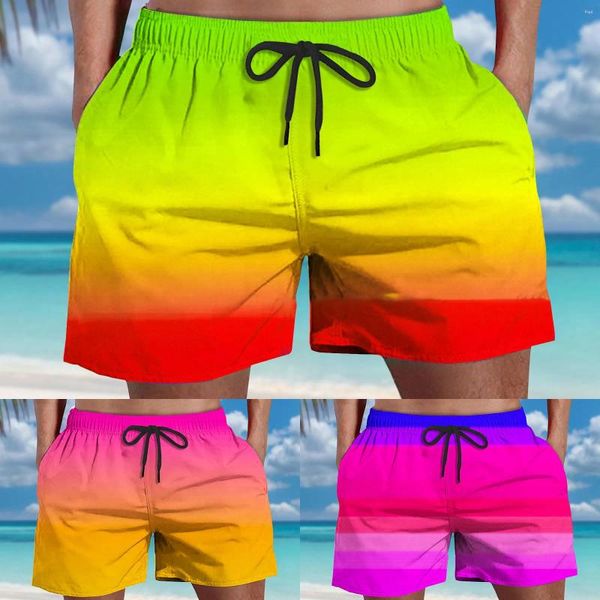 Calças masculinas moda e confortável gradiente swim board shorts homens swimwear curto mens rápido y surf