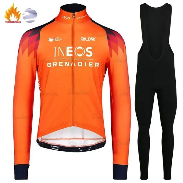 INEOS Grenadier Inverno Giacche da ciclismo Maniche lunghe Abbigliamento in pile Pantaloni con bretelle MTB Set Abbigliamento sportivo per bici da strada caldo 240116