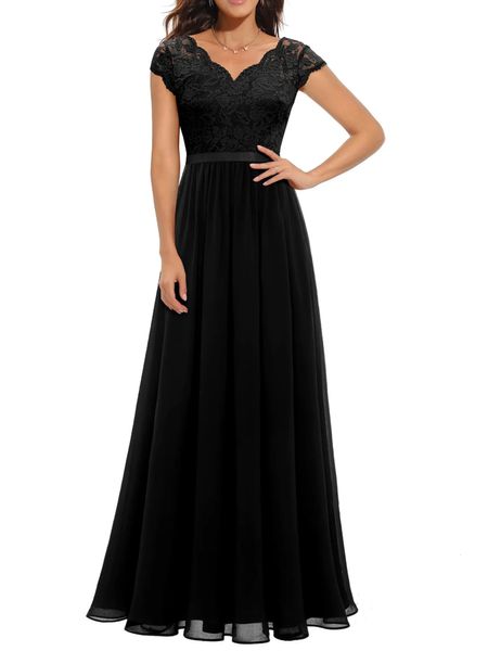 Frauen Spitze Patchwork Maxi Langes Abendkleid Einfarbig Rückenfrei V-ausschnitt Hohe Taille Kleid Hochzeit Party Kleid 240115