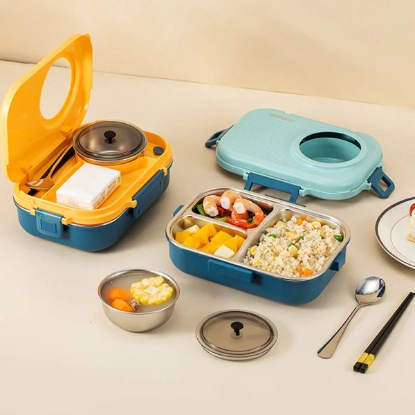 Edelstahl-Lunchbox, auslaufsicher, für Studenten, 3 Gitter, Isolierung, Frischhaltebehälter, Geschirr mit Suppenschüssel, tragbare Lunchboxen 240115