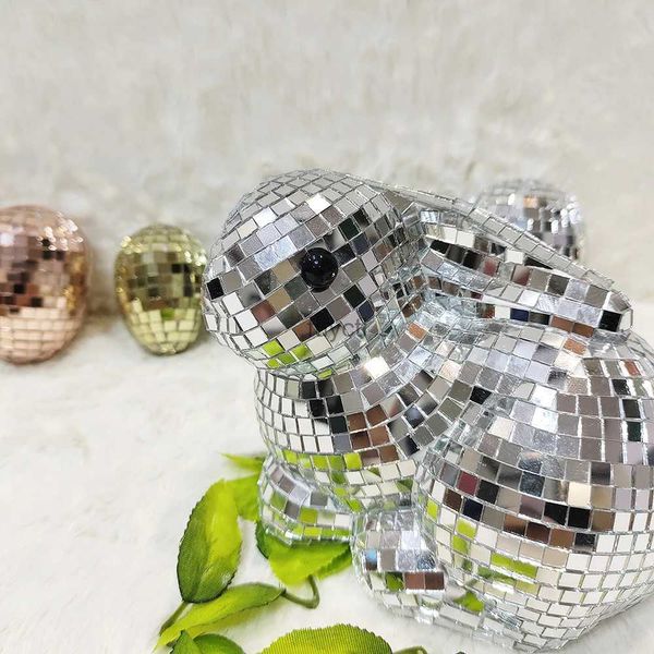 Outros suprimentos para festas de eventos Disco Rabbit Modelo Estatueta Simulação Animal Coelhinho da Páscoa Agachado Coelho Miniaturas Decorações para casa Ovos de Páscoa YQ240116