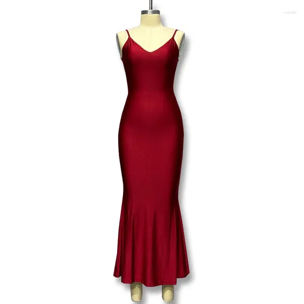 Vestidos casuais vermelho brilhante espaguete cinta maxi vestido mulheres sólido sexy backless ruched decote corpo-shaping robe senhora hipster streetwear