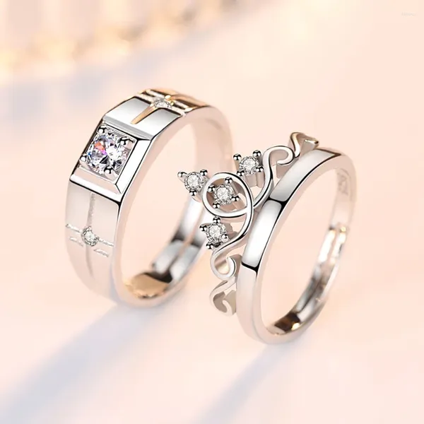 Cluster Ringe Einfache Silber Farbe Schmuck Mode Paar Ring Prinzessin Krone Einstellbare Finger Für Frauen Mädchen Jahrestag Geschenk