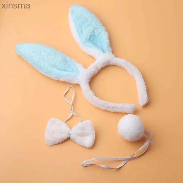 Stirnbänder 3 Stücke Kinder Erwachsene Kaninchen Hasenohren Stirnband Fliegen Schwanz Set Ostern Party Cosplay Kostüm Haarbänder Haarschmuck YQ240116