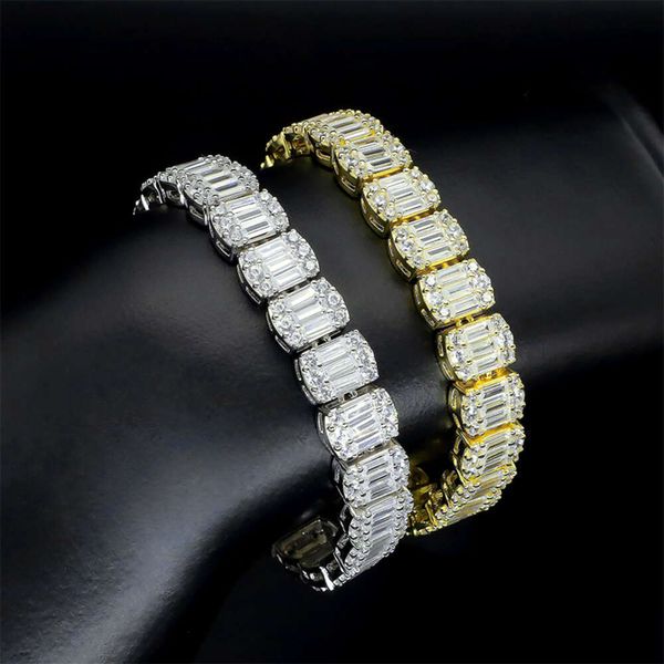 Luster D Beyaz Takı Altın Kaplama Dainty Baguette Moissanite Sier Bilezik Erkekler İçin Sterling