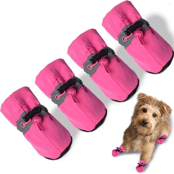 Hundebekleidung, Schuhe, Stiefel, Schutz, rutschfeste Sohle, Winter-Katzenstiefel mit reflektierenden Riemen, Haustier-Schnee für kleine und mittelgroße Hunde, 4 Stück, Rosa, Bl