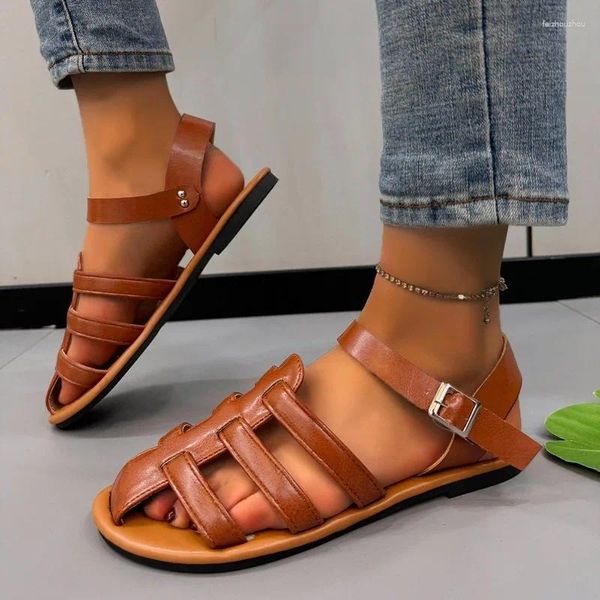 Sandalen Schuhe für Frauen 2024 Closed Toe Damen Sommer Rom Solide Outdoor Strand Casual Flache Große Größe Zapatos