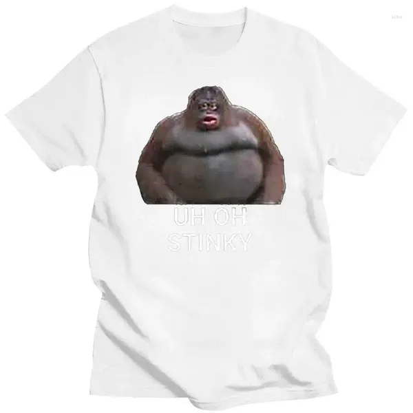 Polos masculinos chegaram tshirt preto topos uh oh stinky cocô úmido memes le monke t camisa humor estilo vintage manga curta