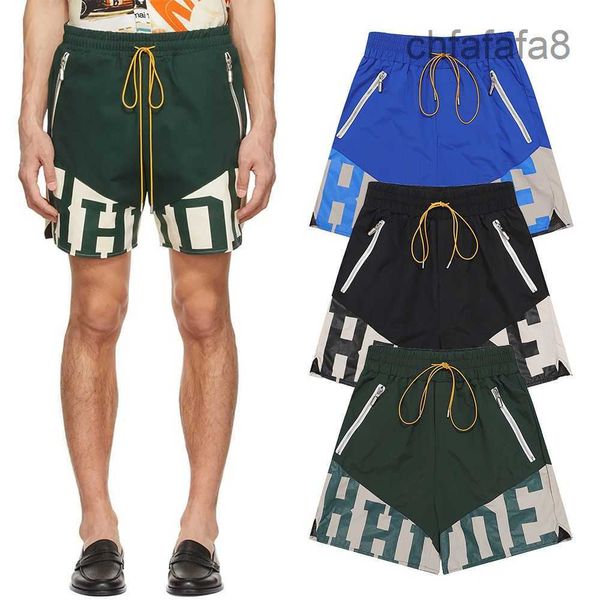 Rhude Herren-Shorts, Sommer-Designer, Luxus-Mode, Spleiß-Kontrast, Entspannungshose, Damen-Streetwear, Blau, Schwarz, Herren-Shorts, europäische und amerikanische Größe S M L x VYA5