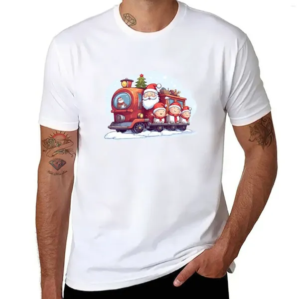 Erkek Polos Sevimli Noel Noel Baba Tren Ren Geyiği ve Kardan Adam T-Shirt Yaz Üstleri Anime Giysileri Erkekler İçin İnce Fit Tişört