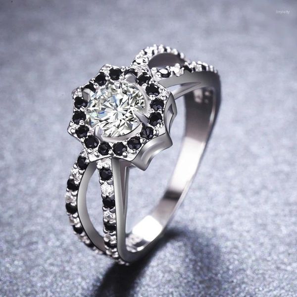 Cluster Ringe 2024 925 Sterling Silber Edlen Schmuck Trendy Verlobung Bague Schwarz Spinell Frauen Ehering Anillos de Plata Ley C088