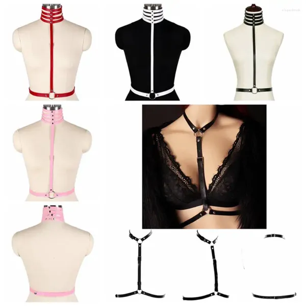 Cintos Mulheres Peito Couro Harness Preto Garter Belt Gótico Corpo Bondage Punk Ajustar Cintura Tamanho Sexy Acessórios Traje