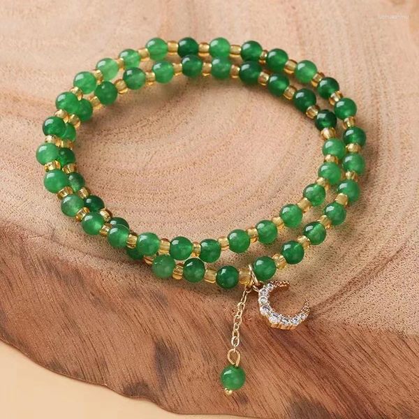 Charme pulseiras natural lua jade pedra frisada para mulheres feminino elegante ins jóias finas acessórios presentes