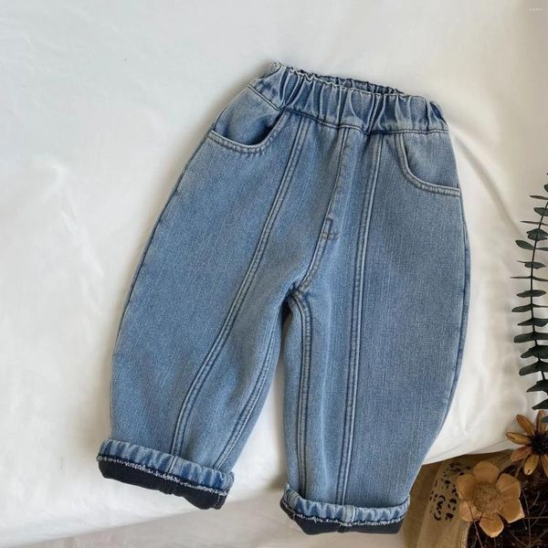 Pantaloni Autunno e inverno Jeans retrò avvolti in vita addensata in peluche per bambini Pantaloni interi da donna Treasure