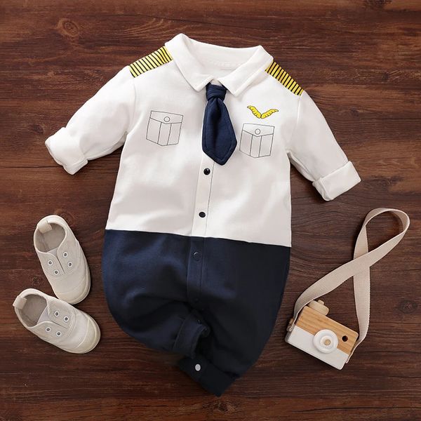 Хлопковая одежда для малышей-пилотов, комбинезоны для мальчиков, комбинезон для мальчиков, комбинезон для младенцев, костюм Babygrow, комбинезон капитана 240116