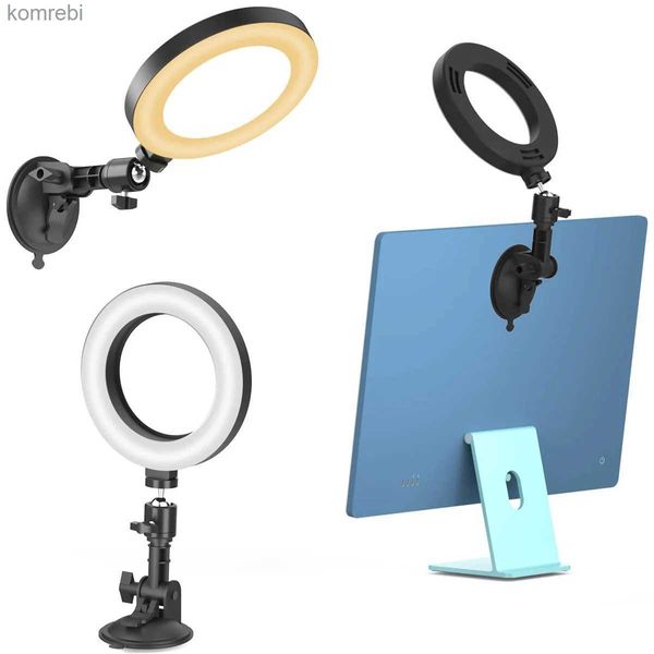 Selfie Lights 16 cm Ringlicht mit Saugnapf für Computermonitor und Wand, tragbares Halo-Streaming-Licht für Zoom-Videokonferenz, Make-up, L240116