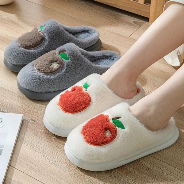 Chinelos mulheres inverno bonito algodão quente pelúcia interior casa casais sapatos sola grossa feminino anti-deslizamento footwears