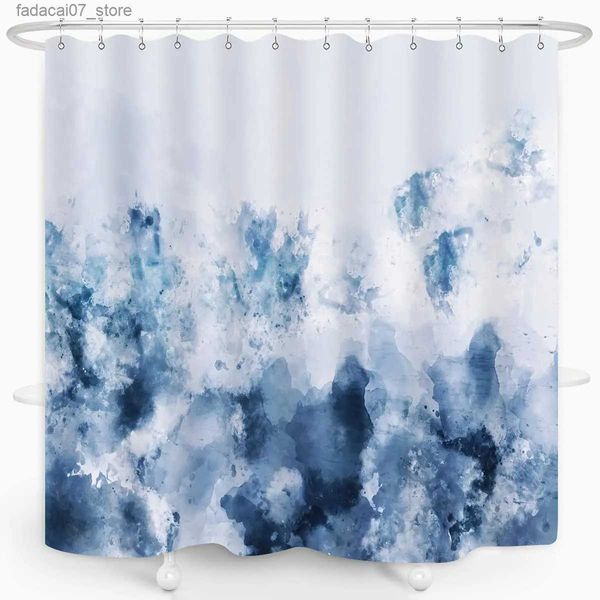 Tende da doccia Astratta Acquerello Blu Tenda da doccia Oceano Argento Grigio Bianco freddo Arte moderna Pittura Casa Bagno Decor Tessuto impermeabile Q240116