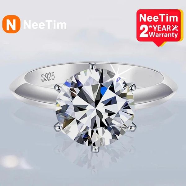 Anéis Neetim 5 quilates anel de moissanite para mulheres esterlina sier banhado a ouro branco d cor diamante noivado casamento banda jóias finas