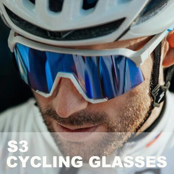 Eyewear S3 Occhiali da sole da ciclismo Uomo Occhiali da bicicletta da strada veloci 3 lenti Occhiali da sole da equitazione per sport all'aria aperta con scatola Attrezzatura per mountain bike