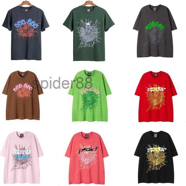 Spider t Shirt Uomo Designer Tshirt Numero 55555 Star Foam Stampa Puro cotone di alta qualità Rosa Verde Donna Magliette Trendy Coppia Tee Allentato Versatile Uomo Estate 2X5O