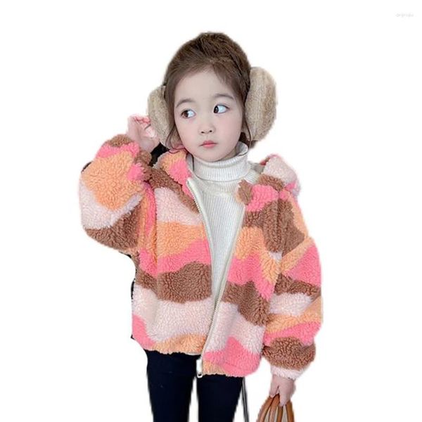 Jaquetas meninas casaco de pele outerwear listrado padrão menina estilo casual crianças criança inverno crianças roupas