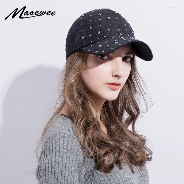 Ball Caps Rosa Napback Hut Einstellbar Bling Frauen Männer Denim Strass Nieten Baseball Sun Cap Schwarz Weibliche Outdoor Casual Hüte